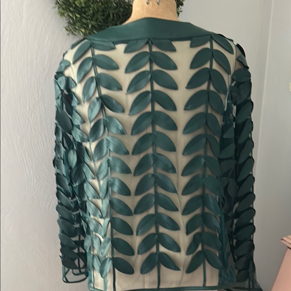 Teal Leaf Pattern Sheer Jacket - image 4